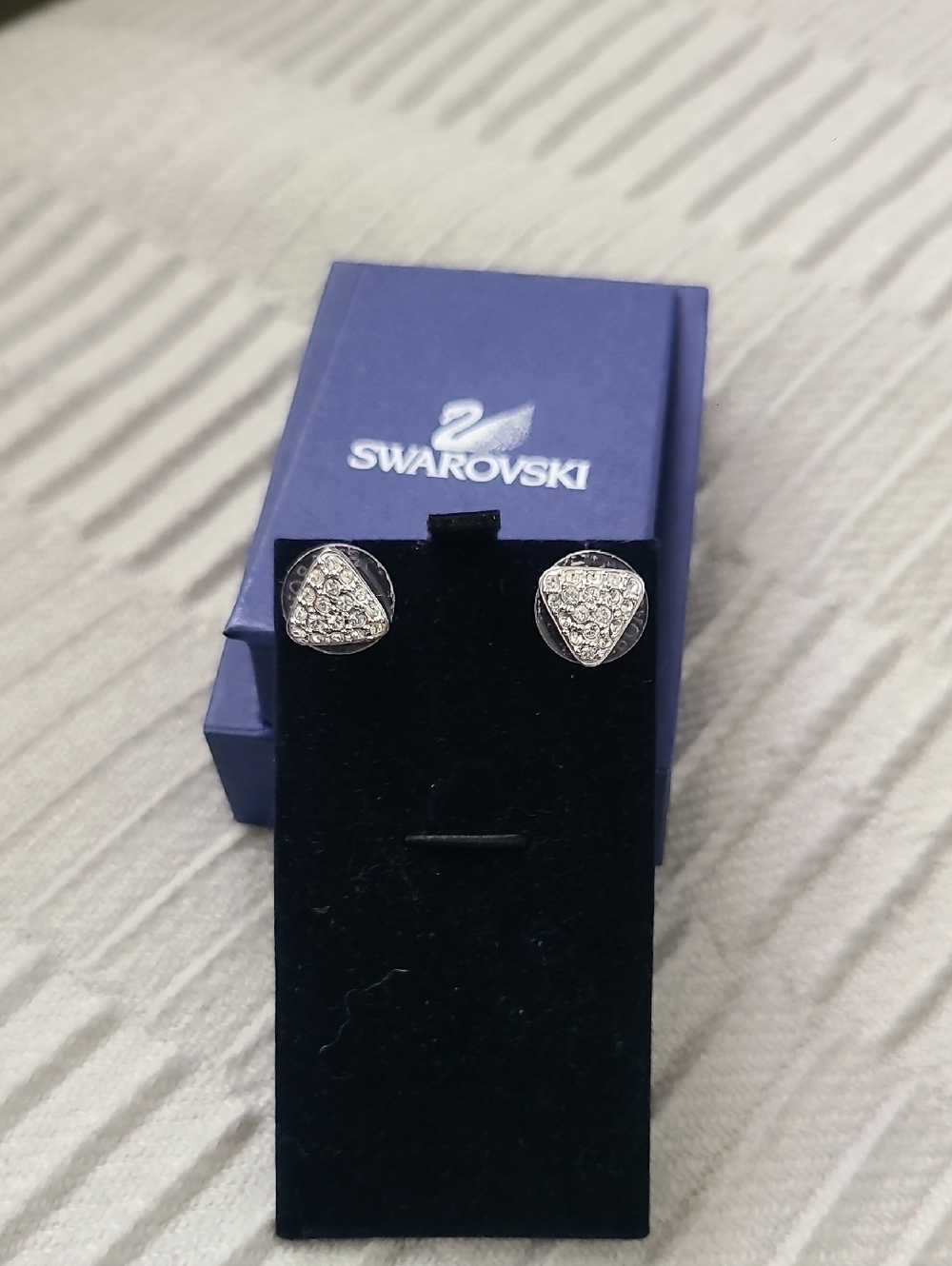 Swarovski Silver-Tone Triangle Crystal Stud Earrings